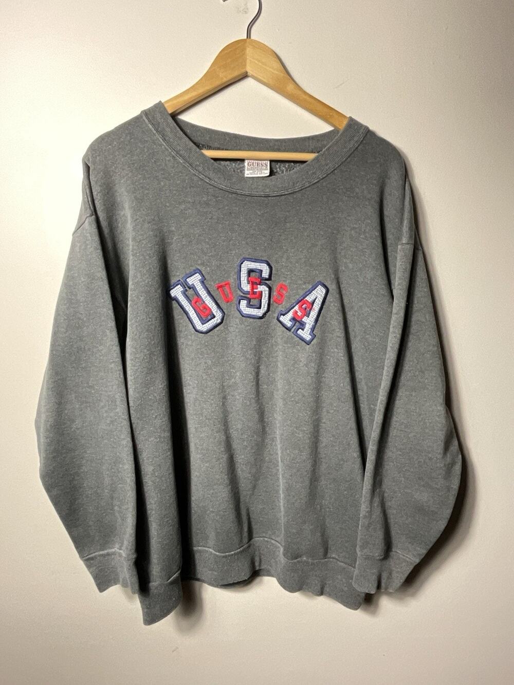 Vintage 1990s USA Guess Georges Marciano Embroidered USA Crewneck Sweatshirt XL